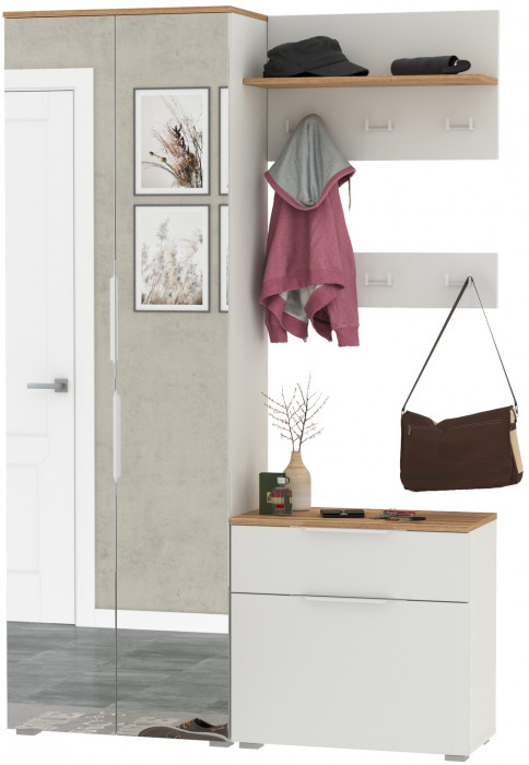 Октава Прихожая 12, белый шагрень/дуб крафт золотой/фасады МДФ белый шагрень