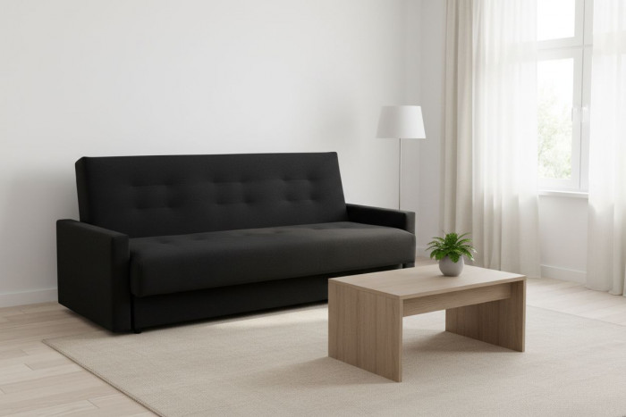 Раскладной диван-кровать, прямой, книжка, цвет черный, Милан 140