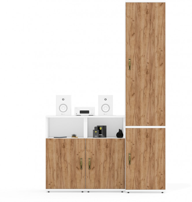 Лидер-8 Пенал МД 22Б + Тумба МД 3.19 + Тумба МД 3.19, белый шагрень/крафт золото