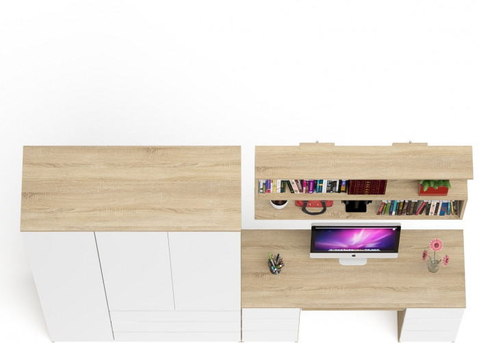 Мори компьютерный стол МС-2 + Шкаф МШ1200.1 + Полка 1200, дуб сонома/белый