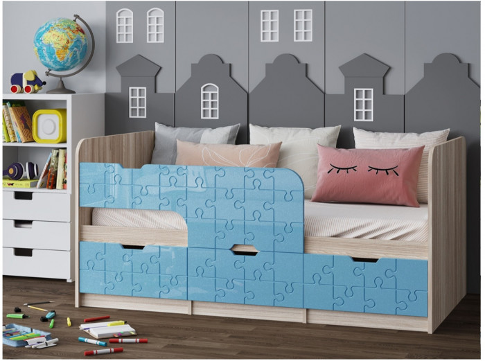 Детская кровать Юниор-9, 80х180 (Лайм глянец, Ясень шимо светлый)