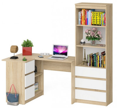 Мори Стол компьютерный МС-16 левый + Стеллаж МСТ600.3, цвет дуб сонома/белый, ШхГхВ 184,8х84,9х179,6 см., выдвижные ящики слев, НЕ универс. сборкаа