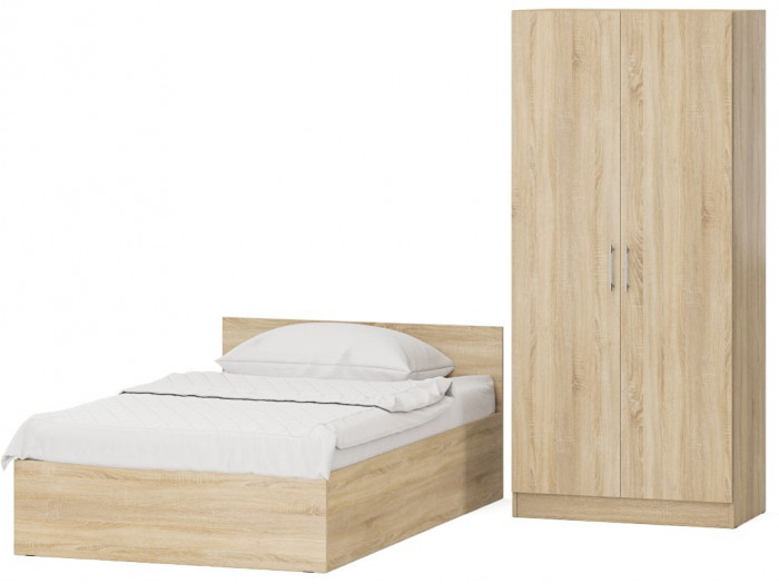Кровать 1200 + Шкаф 2-х створчатый Стандарт, цвет дуб сонома, ШхГхВ 123,5х203,5х70 + 90х52х200 см., сп.м. 1200х2000 мм., без матраса, основание есть