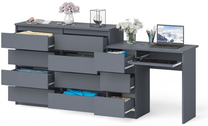 Мори компьютерный стол МС-6 левый + Комод МК1200.8, графит