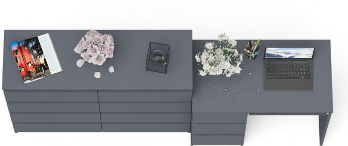 Мори компьютерный стол МС-6 левый + Комод МК1200.8, графит