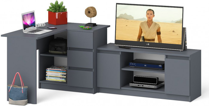 Мори Стол компьютерный МС-16 правый + Тумба МТВ1200.1, цвет графит, ШхГхВ 244,8х84,9х76,6 см., выдвижные ящики справа, НЕ универсальная сборка