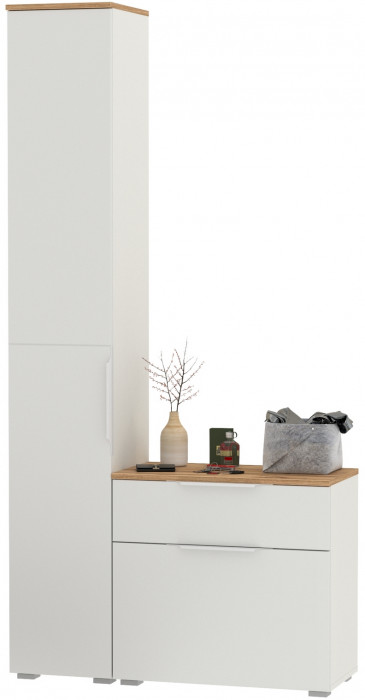 Октава Прихожая 13, белый шагрень/дуб крафт золотой/фасады МДФ белый шагрень