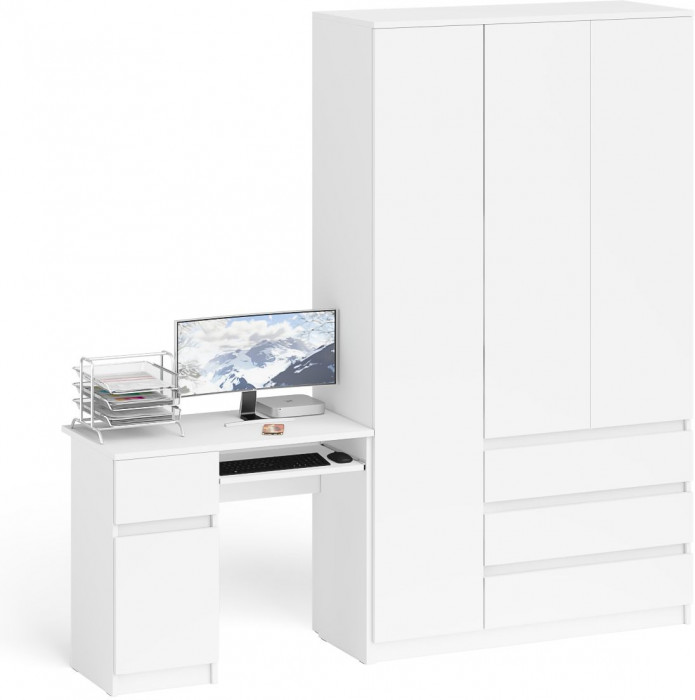 Мори компьютерный стол МС-1 левый + Шкаф МШ1200.1, белый