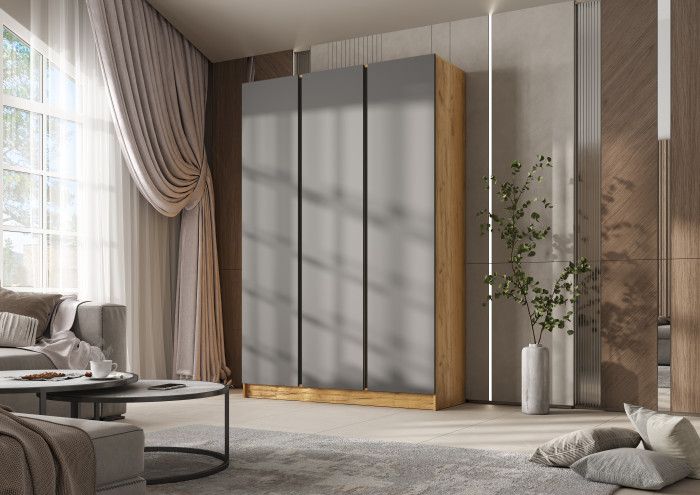 Келвин Шкаф 3-х створчатый 1500, Графит, Дуб Крафт