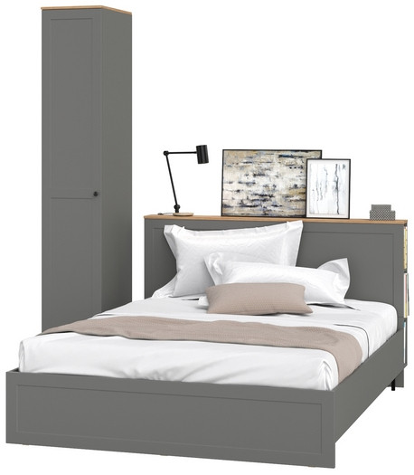 Остин 11.53 Кровать + ортопед + 13.225 Шкаф-пенал, серый графит/дуб крафт золотой