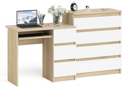Мори Стол компьютерный МС-6 правый + Комод МК800.4, цвет дуб сонома/белый, ШхГхВ 170,4х50х94 см., выдвижные ящики справа, НЕ универсальная сборка