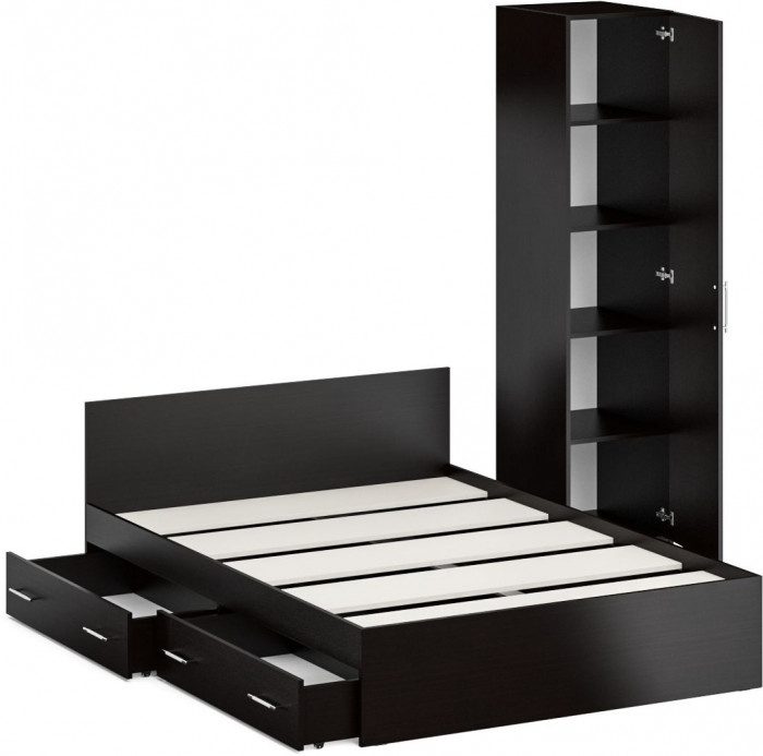 Кровать с ящиками 1400 + Пенал Стандарт, венге