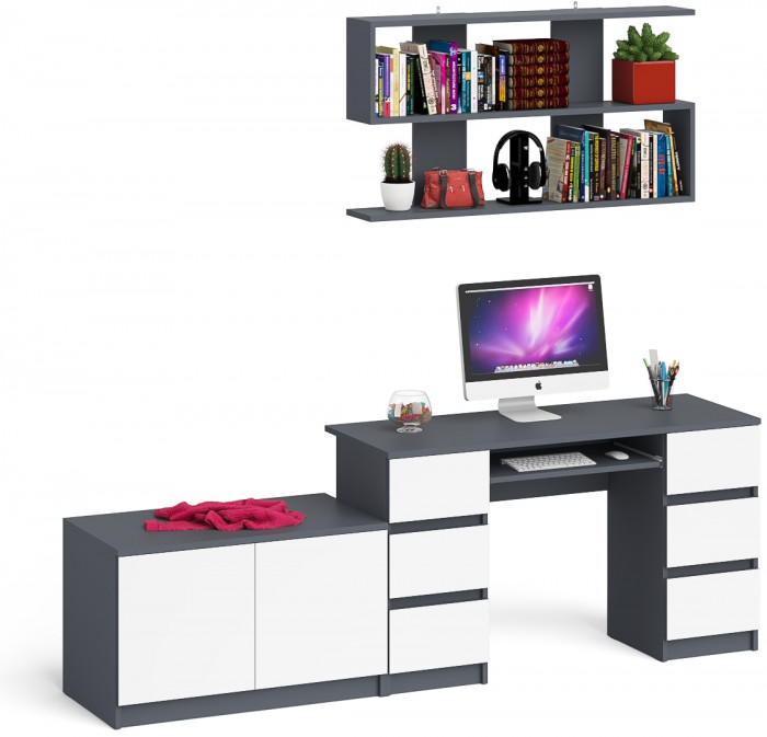 Мори компьютерный стол МС-2 + Тумба МА900.1 + Полка 1200, графит/белый