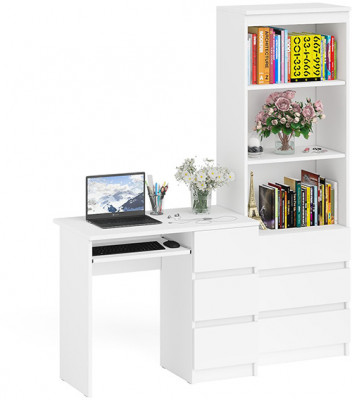 Мори компьютерный стол МС-6 правый + Стеллаж МСТ600.3, белый