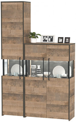 Трувор 13.205 Шкаф-пенал с витриной + 13.306 Комод с витриной, дуб гранж песочный/интра