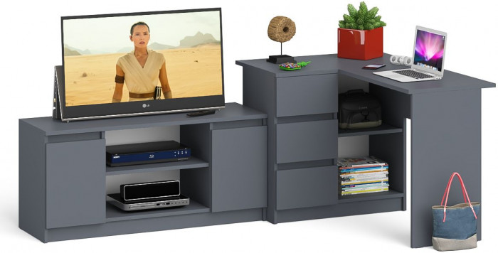 Мори компьютерный стол МС-16 левый + Тумба МТВ1200.1, графит