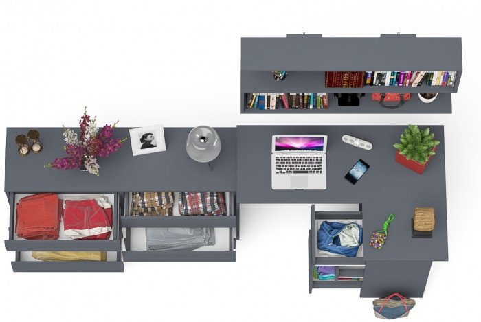 Мори компьютерный стол МС-16 правый + Комод МК1380.6 + Полка 1200, графит