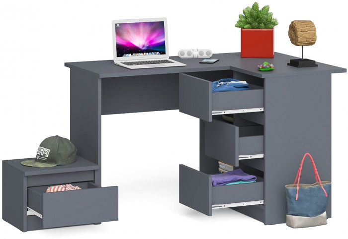 Мори компьютерный стол МС-16 правый + Тумба ТМП400.1, графит