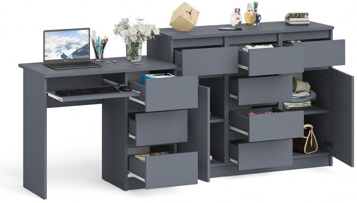 Мори компьютерный стол МС-6 правый + Комод МК1200.4, графит