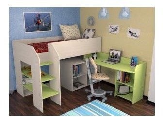 Детская кровать-чердак Теремок-2, Дуб молочный / Салатовый