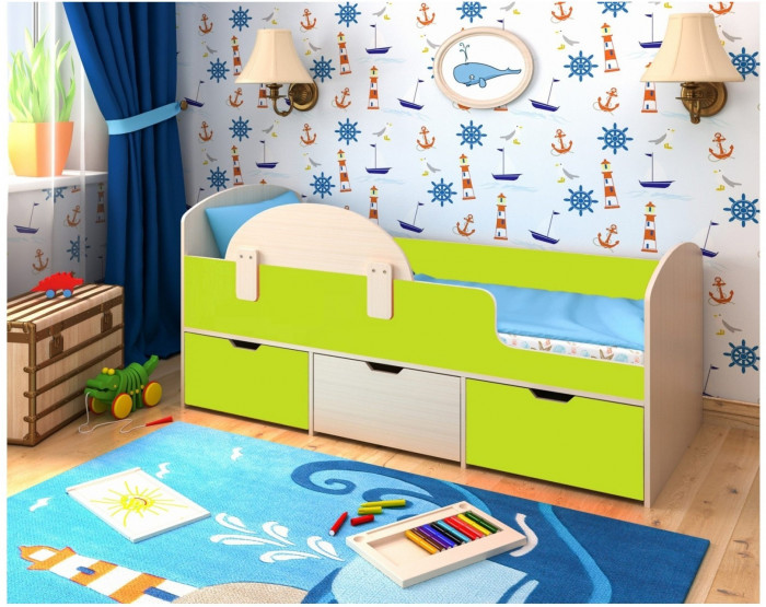 Кровать Малыш Мини (Дуб молочный/Оранжевый)