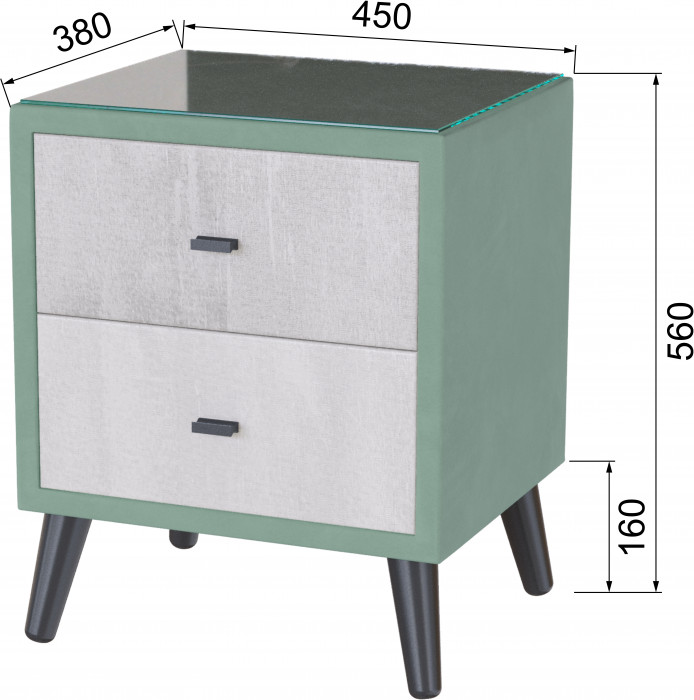 Тумба прикроватная интерьерная Ланс мятный/мдф холст белый