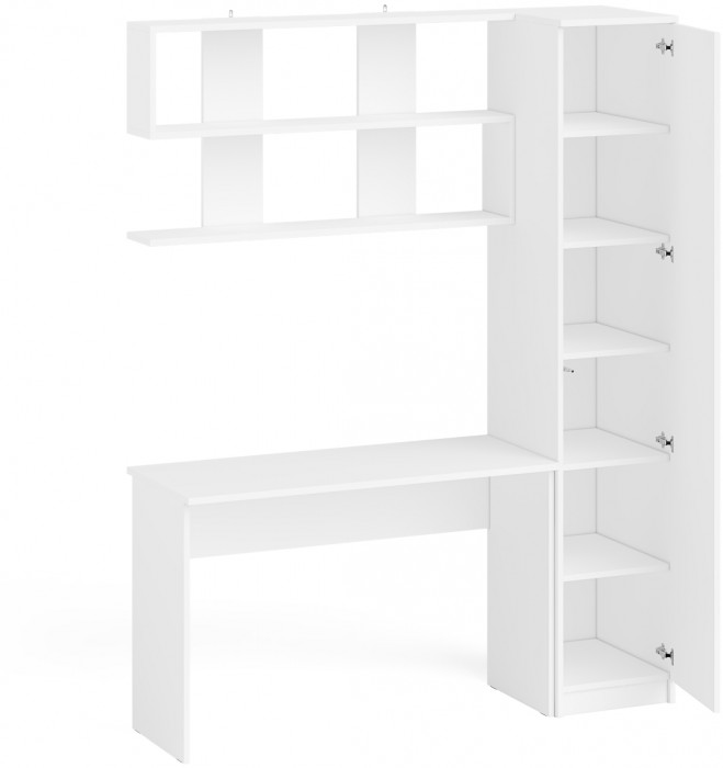 Мори Стол письменный МСП1200.1 + Пенал МШ400.1 + Полка 1200, цвет белый, ШхГхВ 160,8х50,4х209,6 см., универсальная сборка