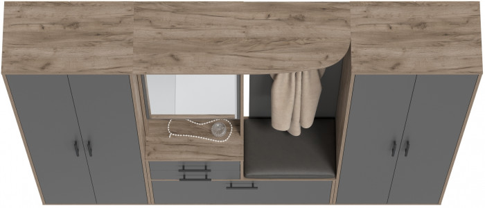 Прихожая Домино 4, цвет дуб крафт табачный/графит, ШхГхВ 220х36х202 см., универсальная сборка