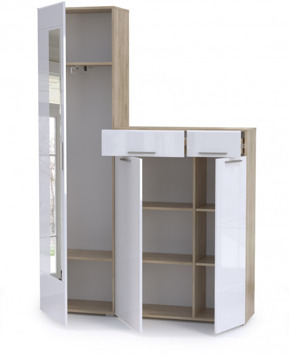 Лайн Прихожая № 13, цвет дуб крафт серый/фасады МДФ белый глянец, ШхГхВ 145х35х210 см., универсальная сборка