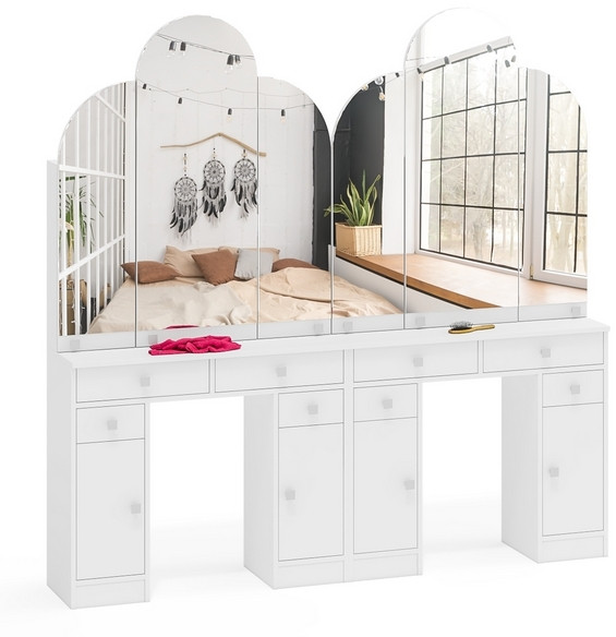 Два туалетных столика Трельяжа МД №2, цвет белый шагрень, ШхГхВ 180х31х178 см. (Трельяж (Туалетный столик № 2))