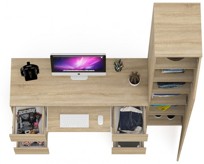 Мори Стол компьютерный МС-2 + Пенал МШ400.1, цвет дуб сонома, ШхГхВ 175,8х50,4х209,6 см., универсальная сборка