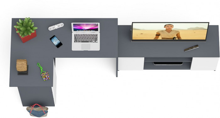 Мори компьютерный стол МС-16 левый + Тумба МТВ1200.1, графит/белый