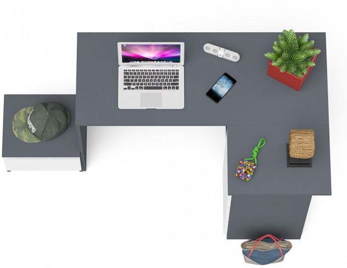 Мори компьютерный стол МС-16 правый + Тумба ТМП400.1, графит/белый