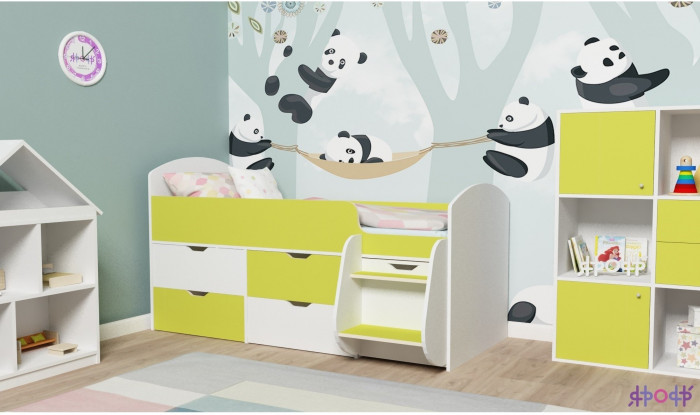 Кровать-чердак Малыш 7 (Дуб молочный/Ирис)