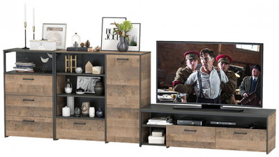 Трувор Гостиная 011, цвет дуб гранж песочный/интра, ШхГхВ 324,8х45,4х106,9 см., универсальная сборка