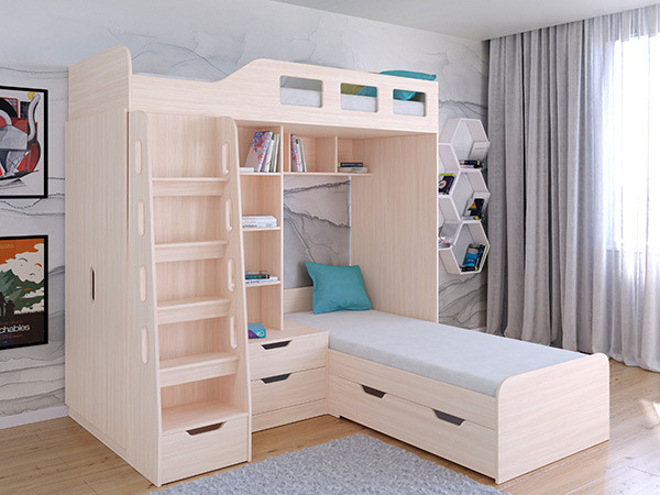 Кровать двухъярусная Астра 4 Дуб молочный полностью