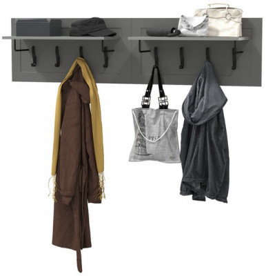 Остин 15.12 Вешалка + 15.12 Вешалка, цвет серый графит, ШхГхВ 159,4х29,6х39,7 см.