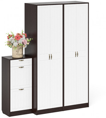 Прихожая П-6 Компоновка № 13, цвет венге/фасады МДФ белое дерево фрезеровка прованс, ШхГхВ 170х50х210 см., универсальная сборка