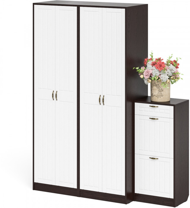 Прихожая П-6 Компоновка № 13, цвет венге/фасады МДФ белое дерево фрезеровка прованс, ШхГхВ 170х50х210 см., универсальная сборка