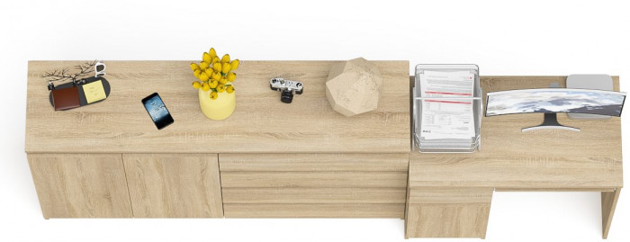 Мори компьютерный стол МС-1 левый + Комод МК1600.1, дуб сонома