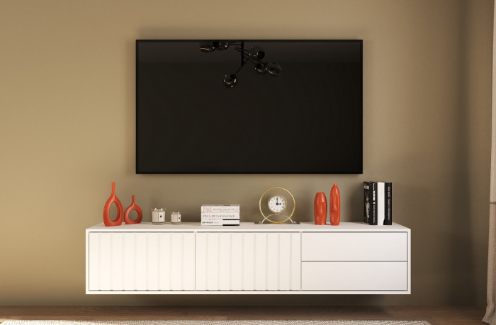 Тумба под телевизор "Шелтон" - Белый текстурный/Корунд джелато