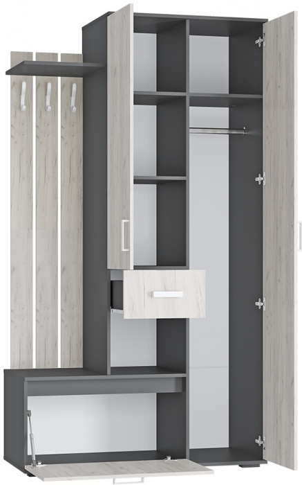 Прихожая Лира ПР-04, Графит, Дуб крафт белый