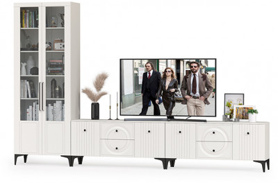 Валенсия Гостиная № 082, ЛДСП белый шагрень/МДФ белый шагрень