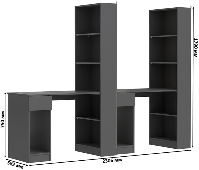 Лайт Шкаф комбинированный 10.01 + 10.01, тёмно-серый