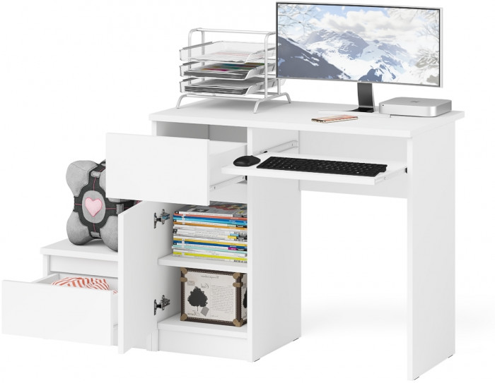 Мори компьютерный стол МС-1 левый + Тумба ТМП400.1, белый