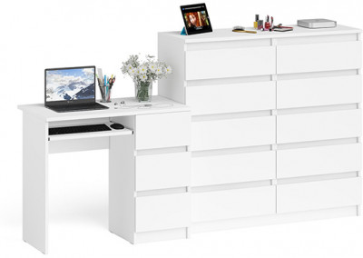 Мори Стол компьютерный МС-6 правый + Комод МК1200.10, цвет белый, ШхГхВ 210,4х50х115 см., выдвижные ящики справа, НЕ универсальная сборка