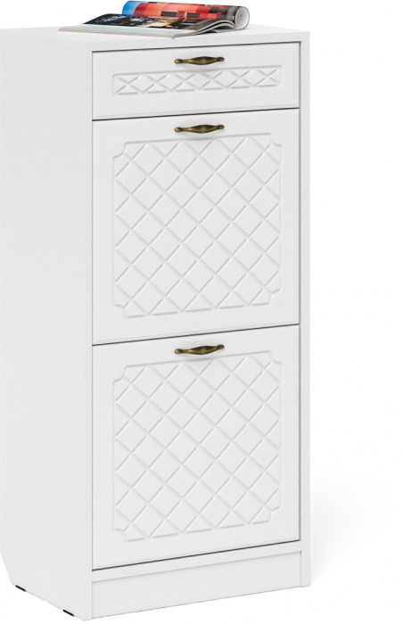 Прихожая П-6 Компоновка № 30, цвет белая шагрень/фасады МДФ белое дерево фрезеровка ромб, ШхГхВ 150х50х210 см., универсальная сборка