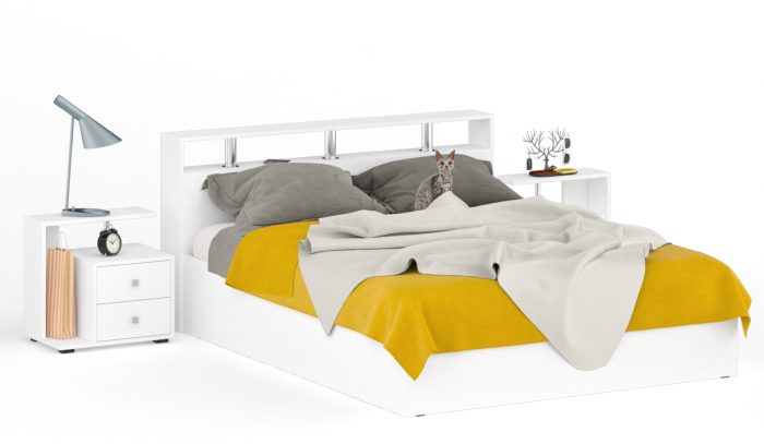 Камелия Кровать 1600 + две тумбы, белый