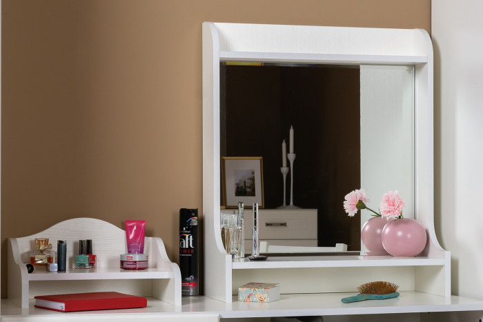 Ливерпуль Стол туалетный 12.46 + Полка 10.118 + Полка 10.117, ясень ваниль/белый