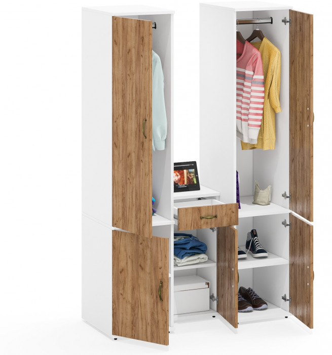 Лидер-8 Пенал МД 23Б + Пенал МД 23Б + Тумба МД 3.15, белый шагрень/крафт золото